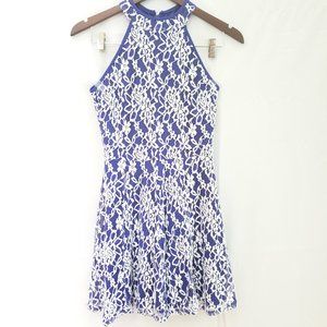 Emerald Sundae -Dress High Neck Blue -Wht Lace